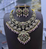 Victorian Polish Moissanite and AD Stones Bridal Necklace - Nakshatra Jewels