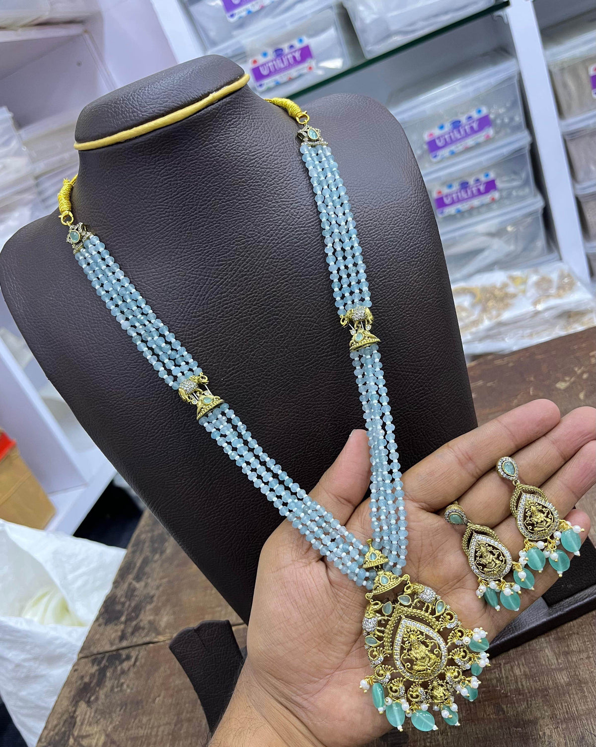 Victorian Polish AD Stones Pendent with Beads Haram