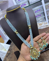 Victorian Polish AD Stones Pendent with Beads Haram - Nakshatra Jewels