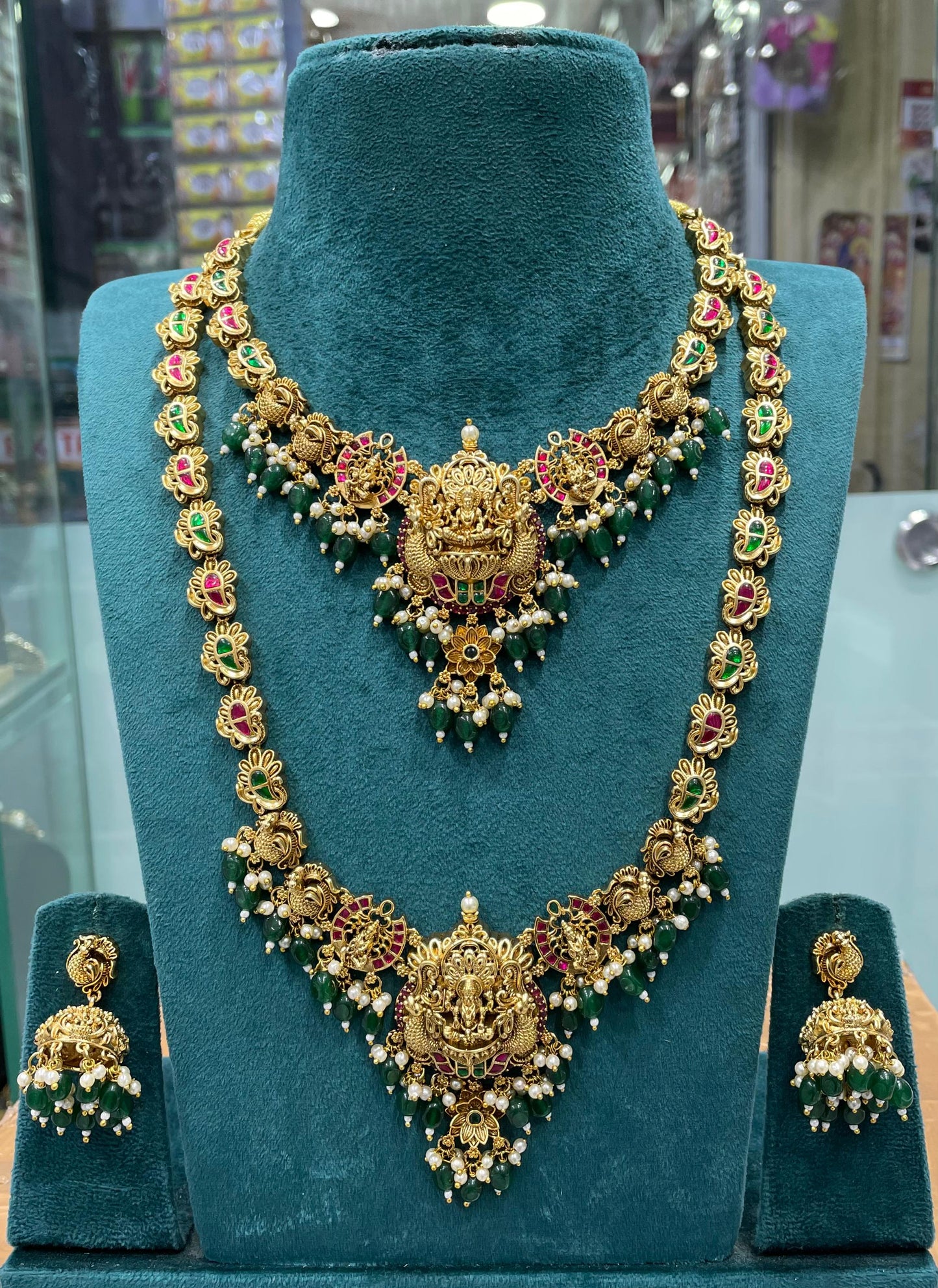 Nakshi Work with Jaadu Kundan Stones Bridal Combo Set