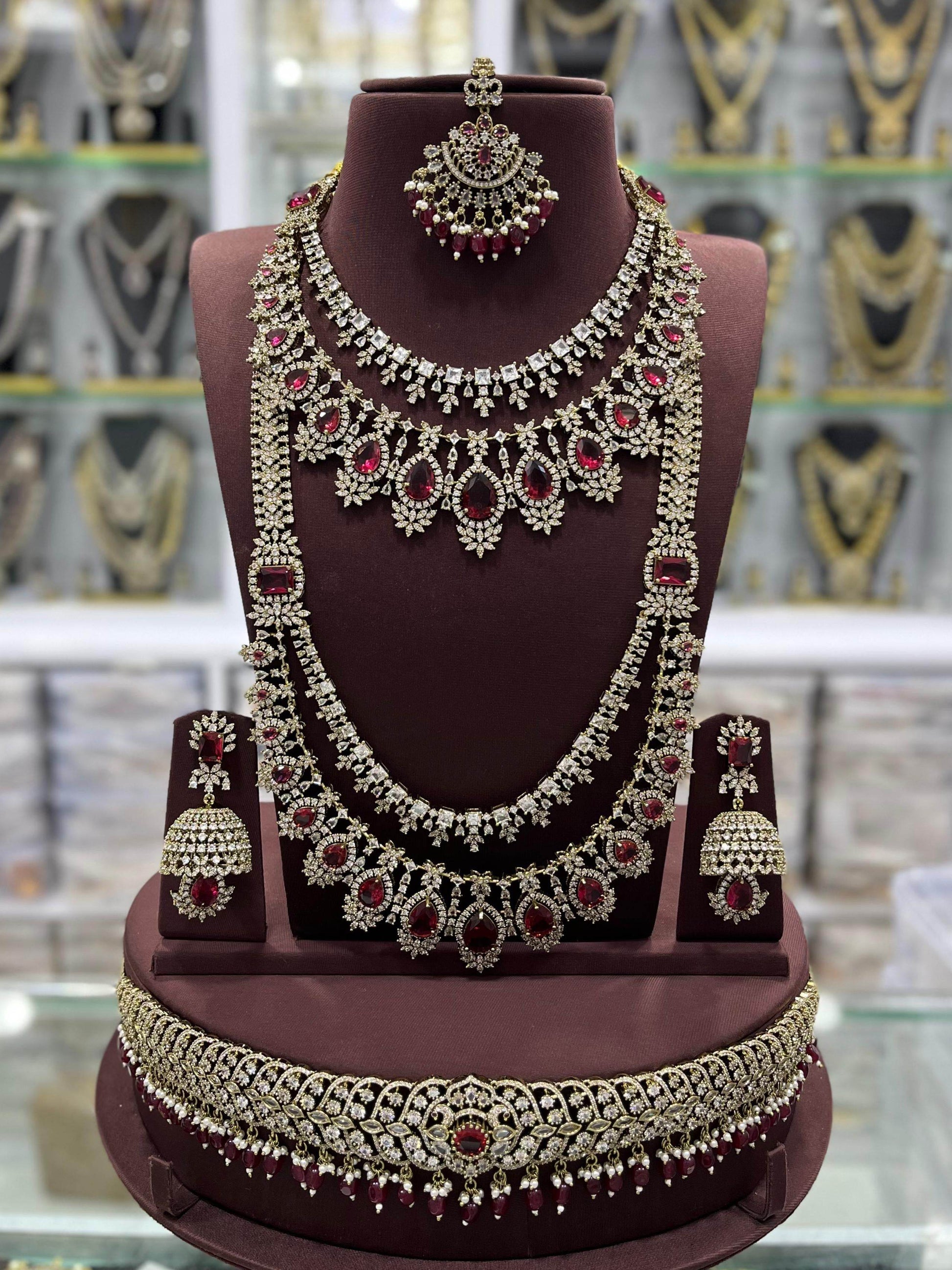 Victorian Polish With Mossianite & AD Stones Bridal Set - Nakshatra Jewels