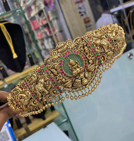 Nagasi work with Jaadu Kundan Stones Bridal Hip Belt - Nakshatra Jewels