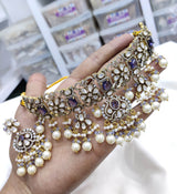 Victorian Polish with Moissanite & AD Stones Choker - Nakshatra Jewels