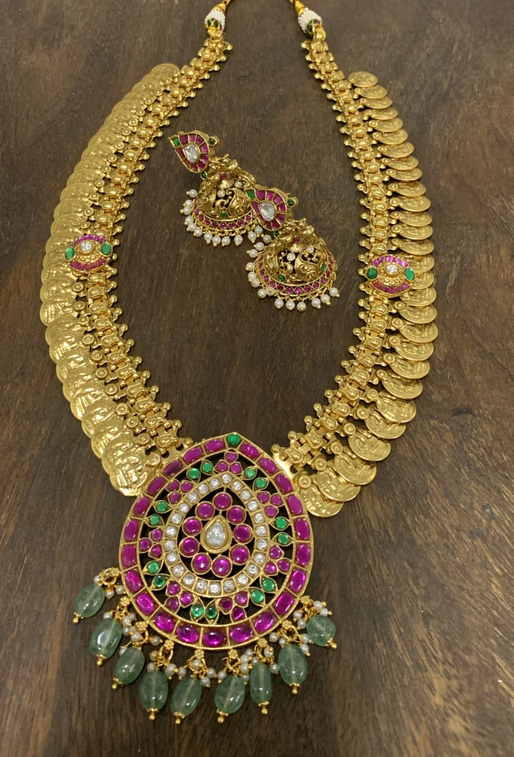 Nakshi Work Kasu Haram with Kundan Stones Pendent