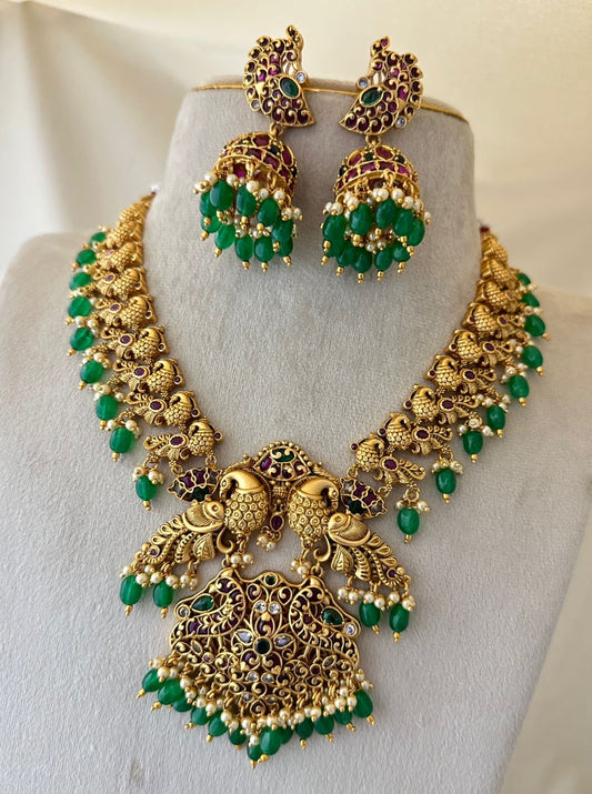 Nagasi Work with Kempu Stones Bridal Necklace