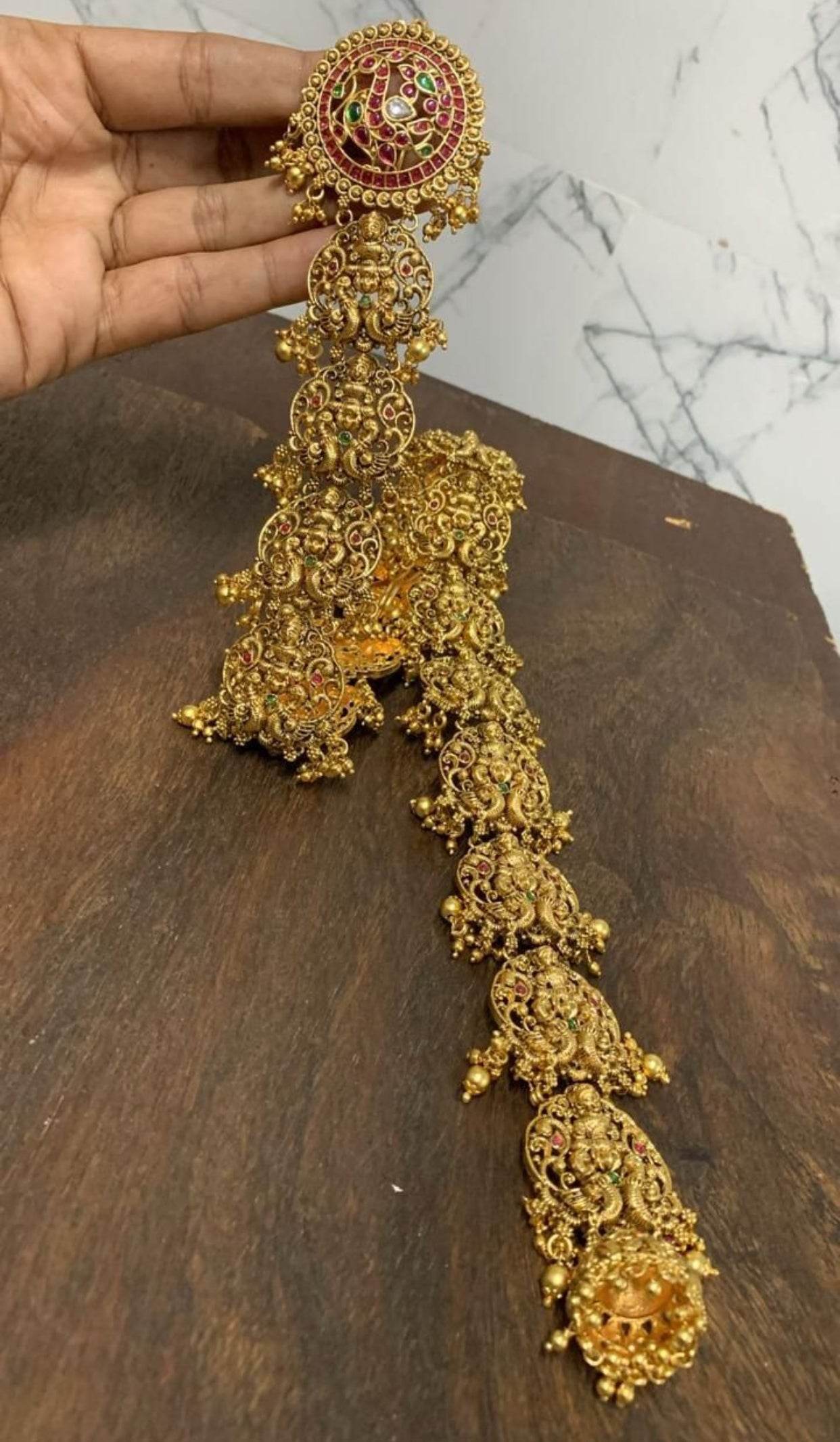 Hair Accessories - (Premium Nakshi work with Kempu Stone) - Nakshatra Jewels