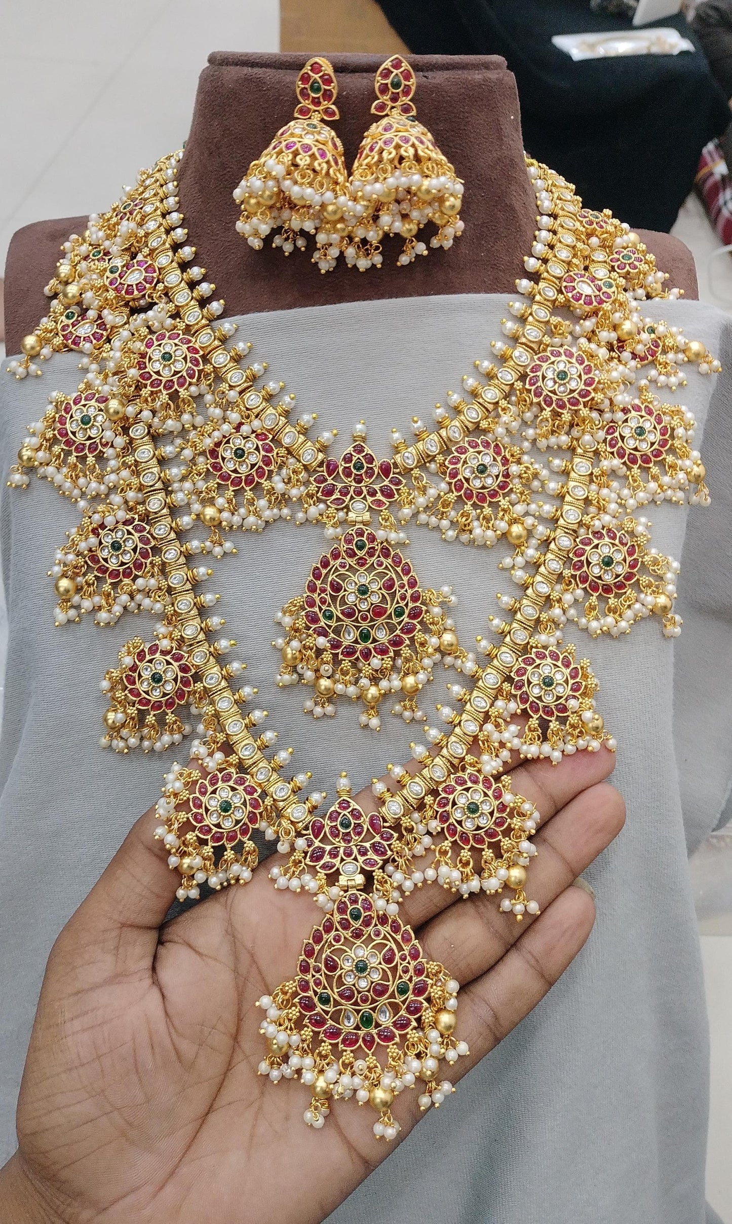 Nakshi Work with Kempu Stones Guttapusal Combo Set