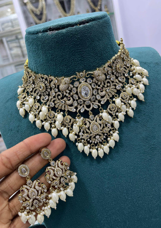 Victorian Polish with AD Stones Bridal Choker - Nakshatra Jewels