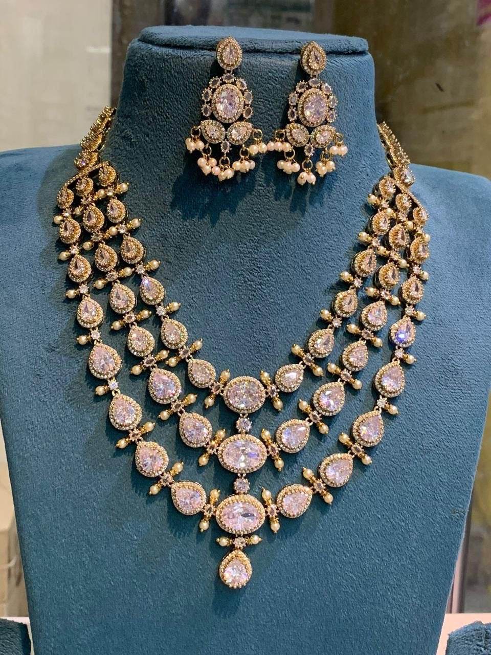 Victorian Polish with AD Stones Layer Necklace
