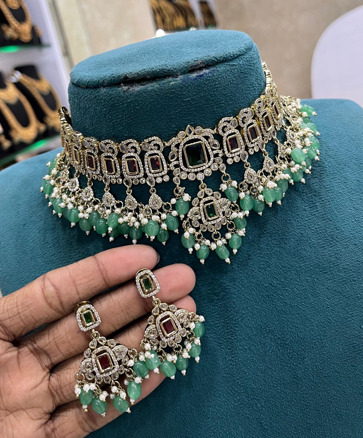Victorian Polish with AD & Mossianite Stones Bridal Choker