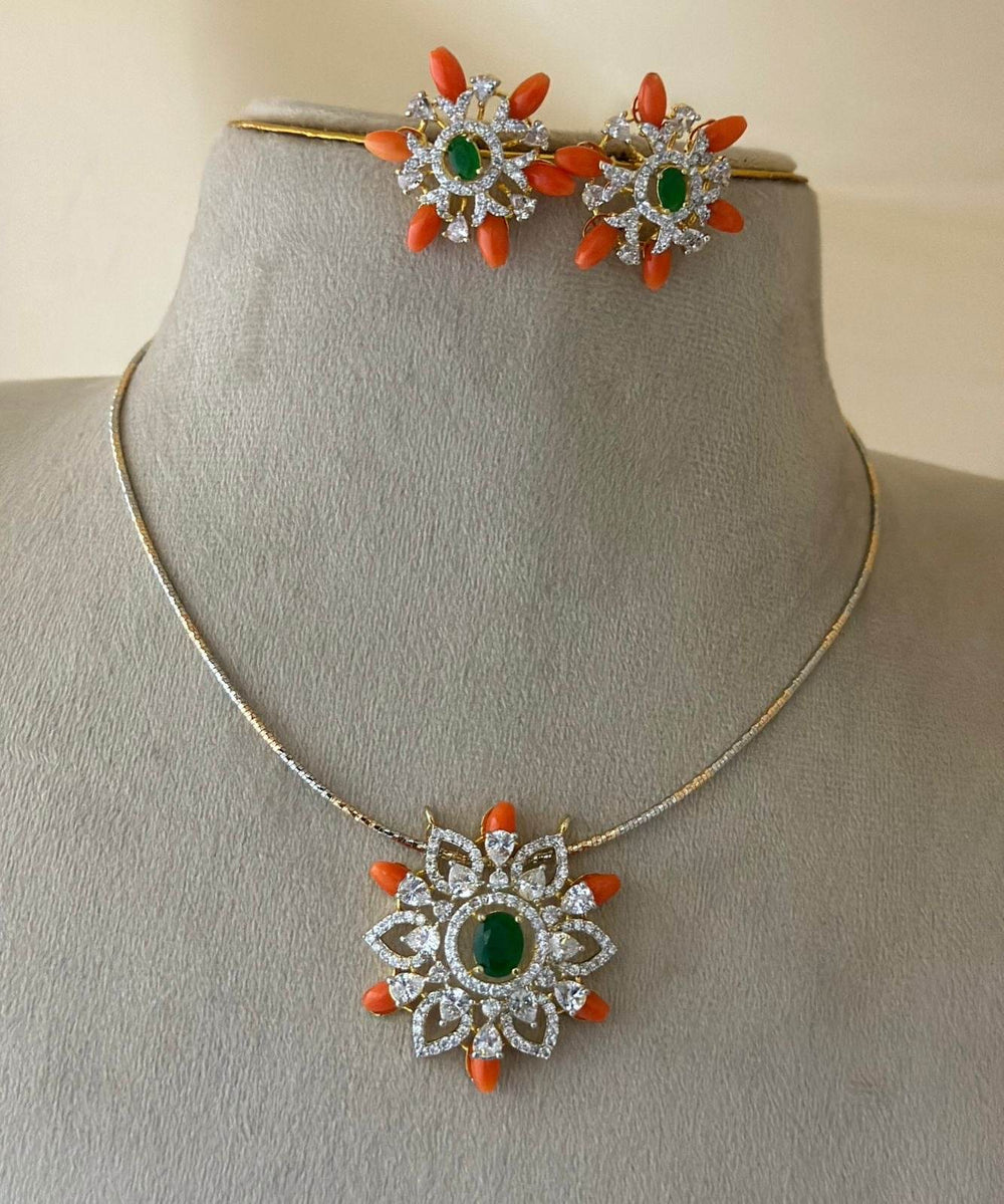 AD Stones Pendent with Invisible Necklace - Nakshatra Jewels