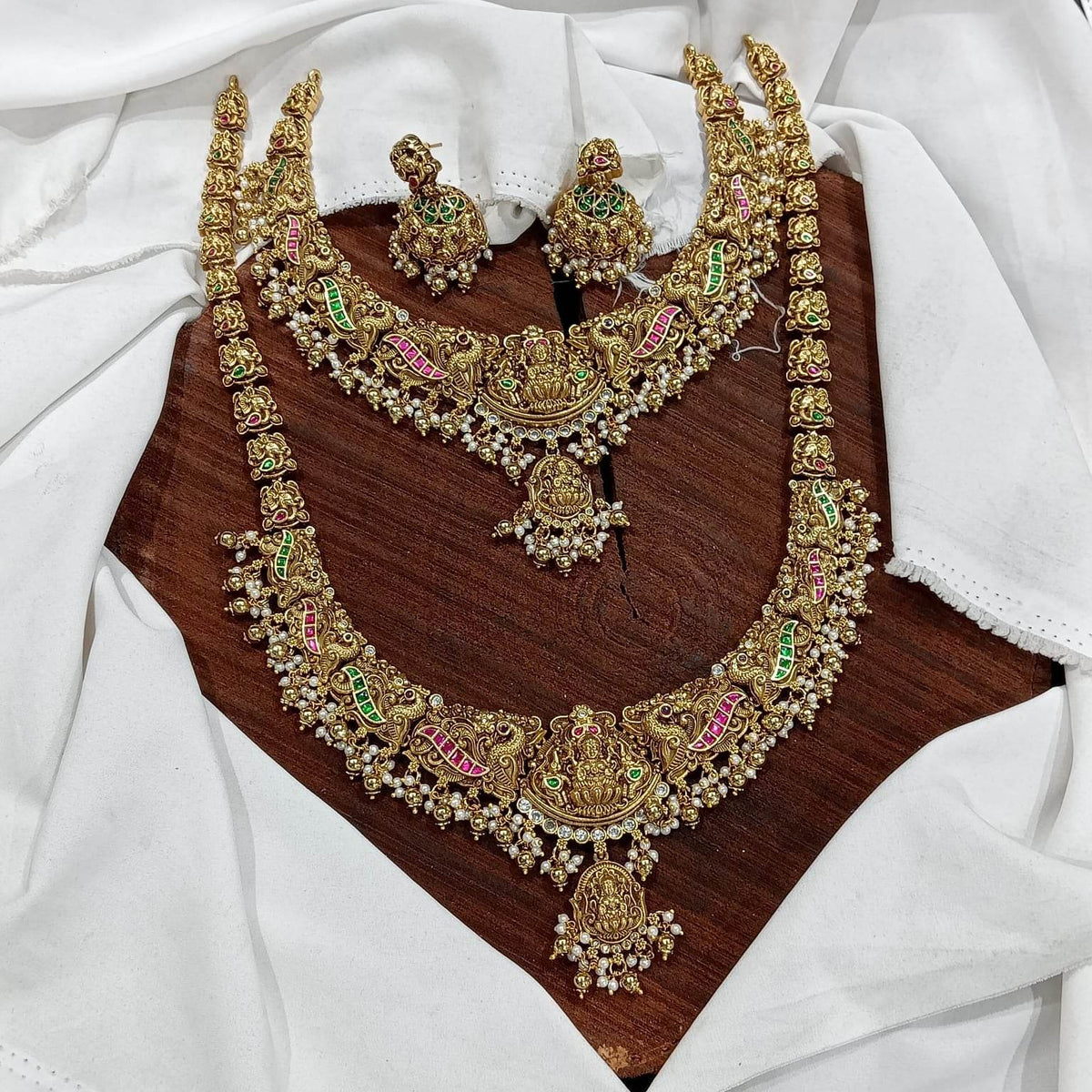 Nakshi Work with Jaadu Kundan Stones Bridal Combo Set