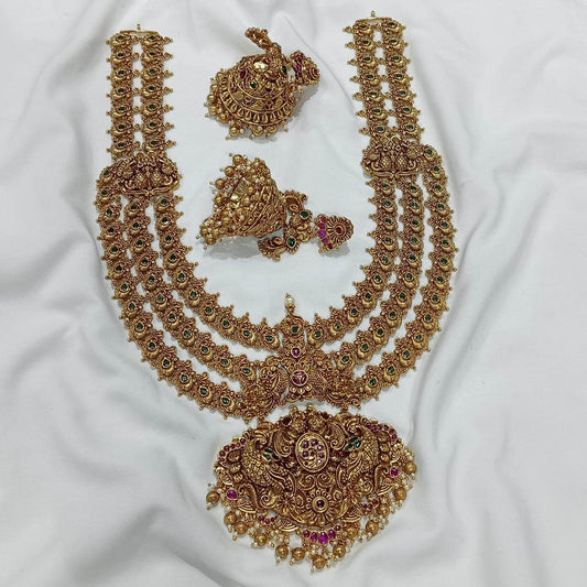 Nagasi Work with Kempu Stones Haram - Nakshatra Jewels