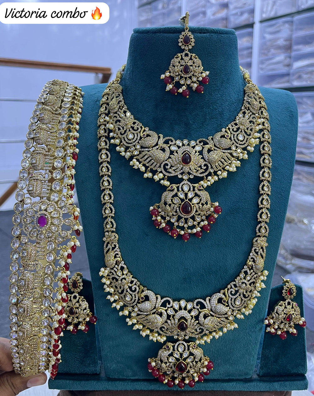 Victorian Polish AD Stones Bridal Set - Nakshatra Jewels