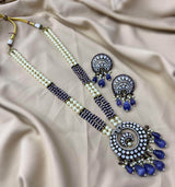 Victorian Polish AD Stones Pendent with Beads Haram - Nakshatra Jewels