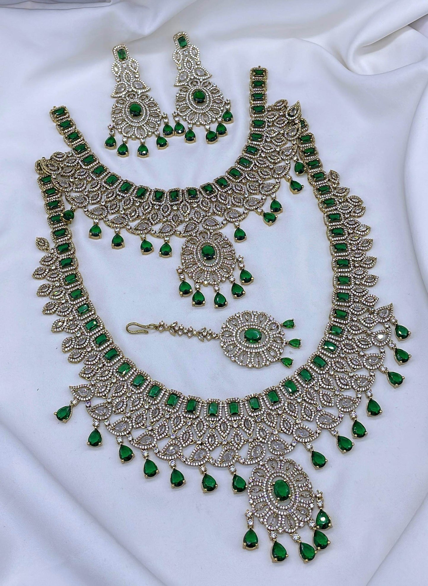 Victorian Polish with AD Stones Bridal Combo Set - Nakshatra Jewels