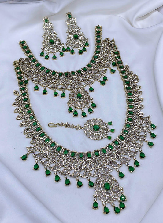 Victorian Polish with AD Stones Bridal Combo Set - Nakshatra Jewels