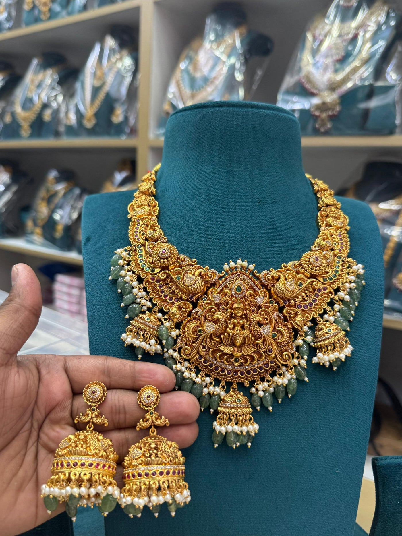 Nakshi Work with AD Stones Bridal Necklace