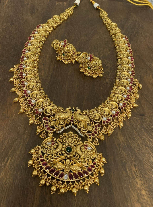 Nagasi Work with Kempu Stones Bridal Haram - Nakshatra Jewels