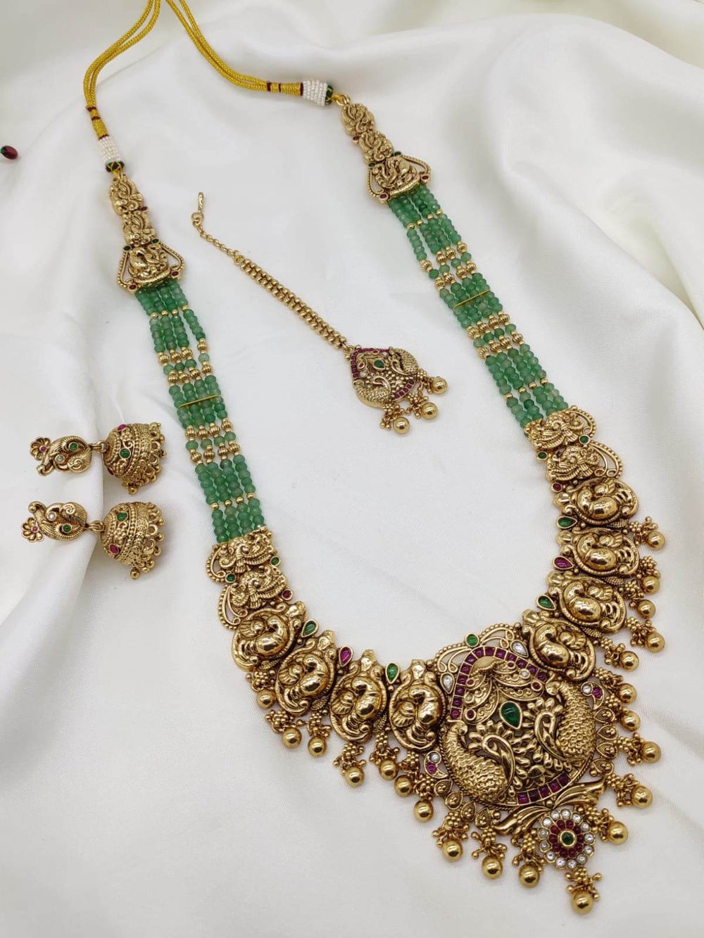 Nagasi Work with Kempu Stones and Beads Haram - Nakshatra Jewels