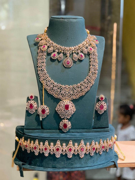 American Diamond Stones Bridal Combo Set - Nakshatra Jewels