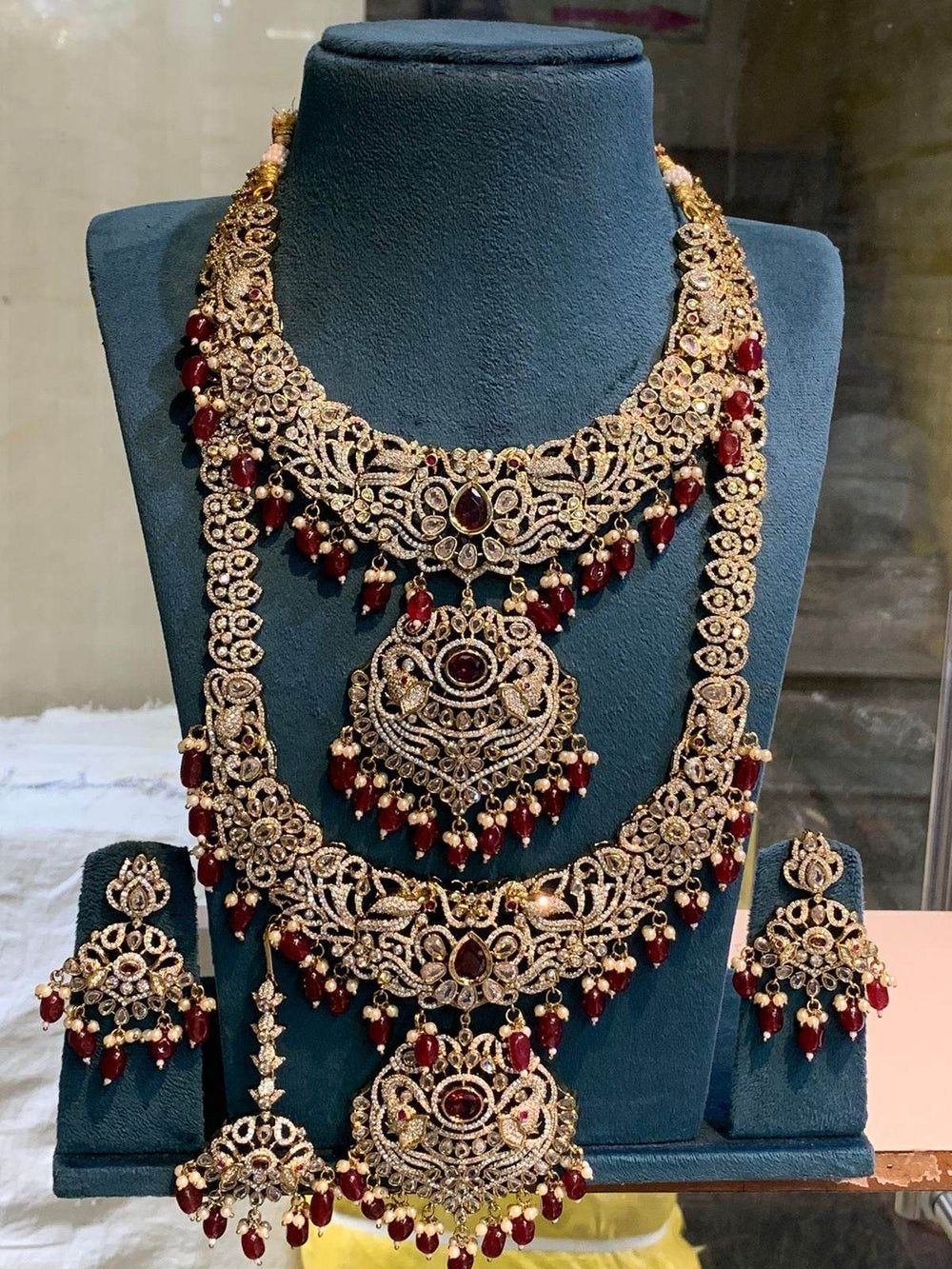 Victorian Polish with AD Stones Bridal Combo Set - Nakshatra Jewels