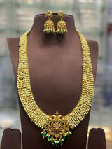 Kempu Stones Pendent with Pearls Bridal Haram