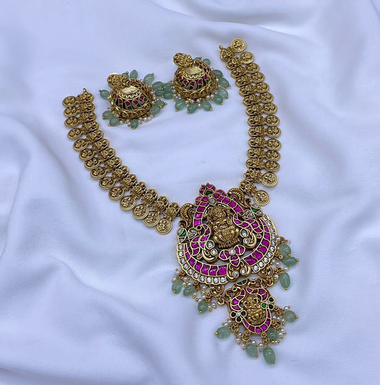 Nagasi work with Kundan Stones Bridal Kaasu Necklace