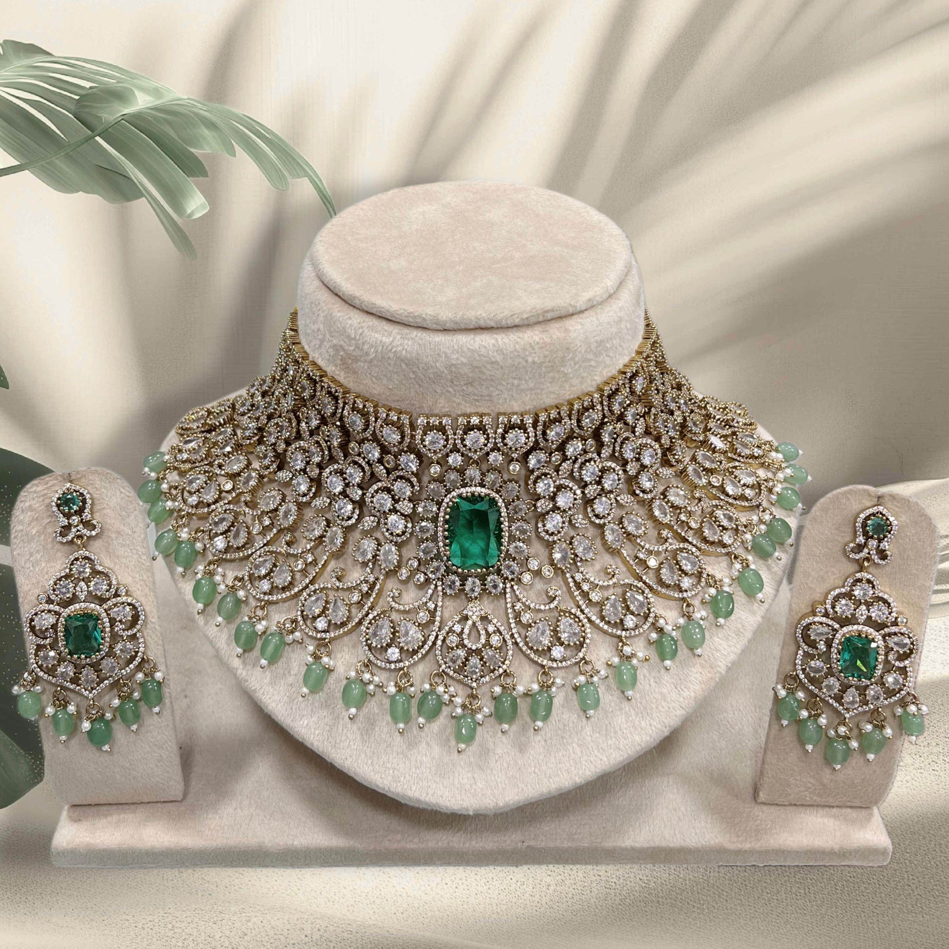 Victorian Polish with AD Stones Bridal Choker - Nakshatra Jewels