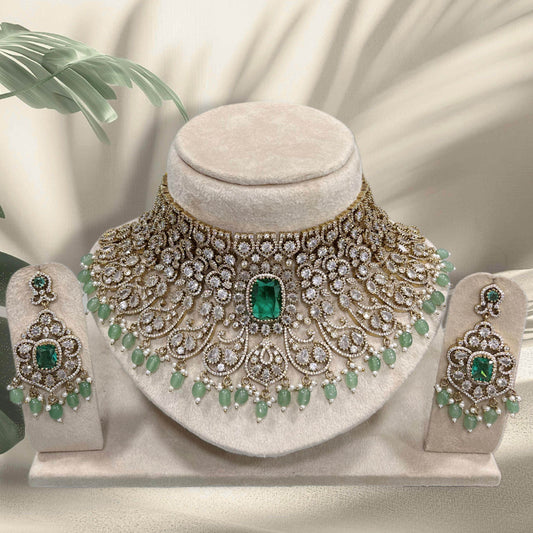 Victorian Polish with AD Stones Bridal Choker - Nakshatra Jewels