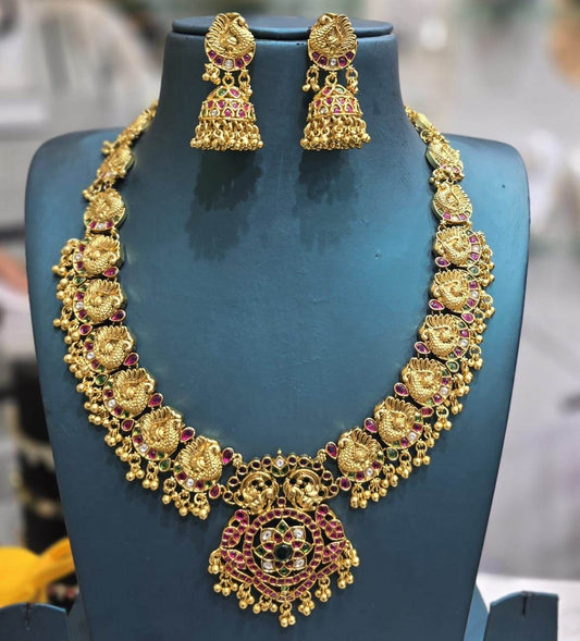 Nagasi Work with Kempu Stones Bridal Haram - Nakshatra Jewels