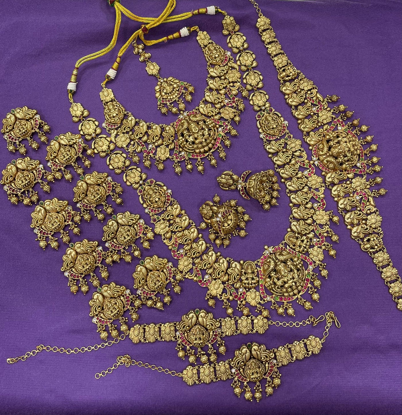 Nakshi Work with Kempu Stones Bridal Combo Set
