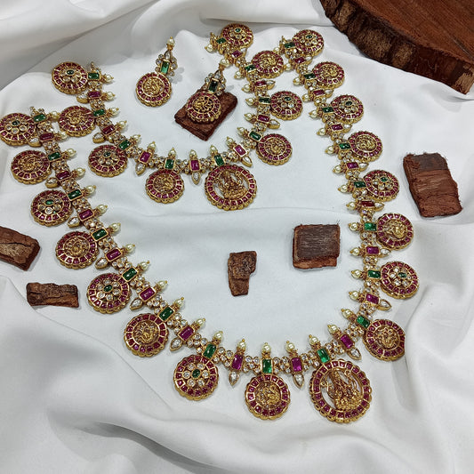 Nakshi Work with Kempu Stones Bridal Combo Set