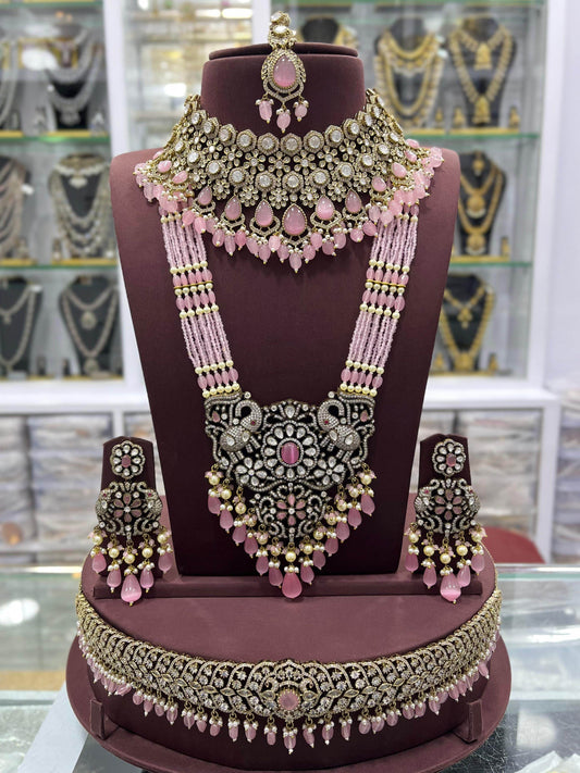 Victorian Polish With Mossianite & AD Stones Bridal Set - Nakshatra Jewels