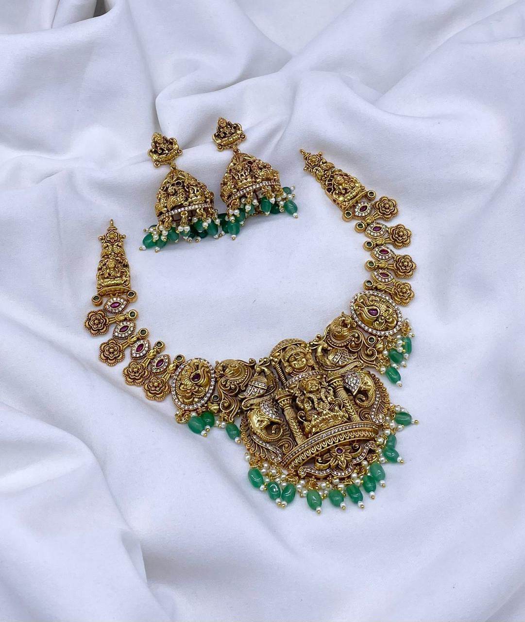 Nakshi Work with AD Stones Bridal Necklace - Nakshatra Jewels