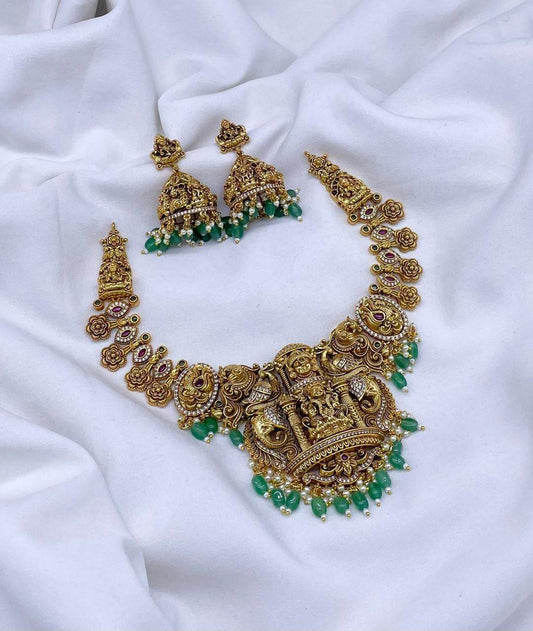 Nakshi Work with AD Stones Bridal Necklace - Nakshatra Jewels