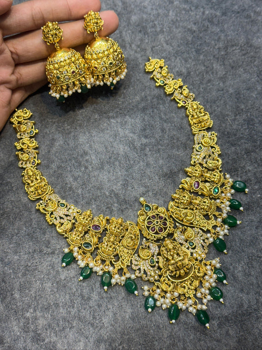 Nagasi Work with Kempu & AD Stones Bridal Necklace