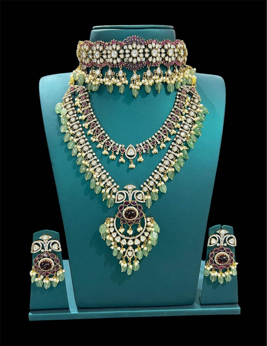 Victorian Polish with Mossianite Stones Bridal Combo - Nakshatra Jewels