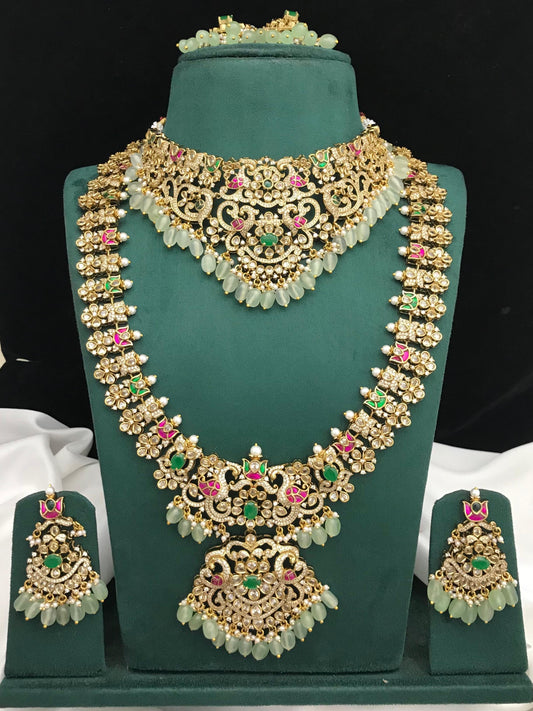 Victorian Polish with Moissanite Kundan Stones Bridal Combo set