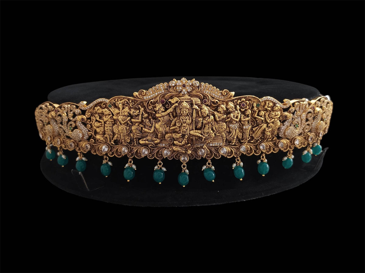 Nakshi Work with AD & Kempu Stones Bridal Hip Belt