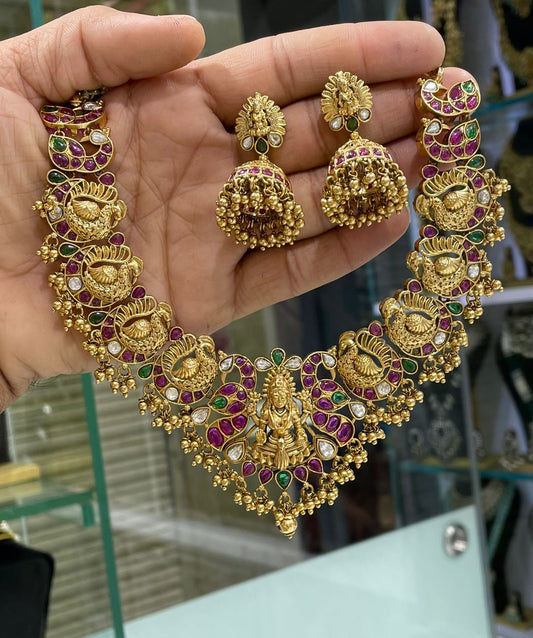 Nagasi Work with Kempu Stones Bridal Necklace