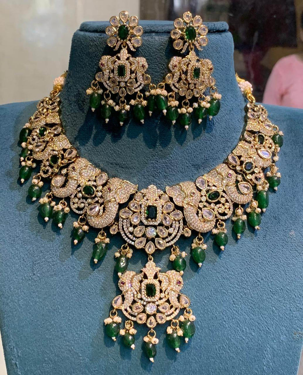 Victorian Polish with AD Stones Bridal Necklace - Nakshatra Jewels
