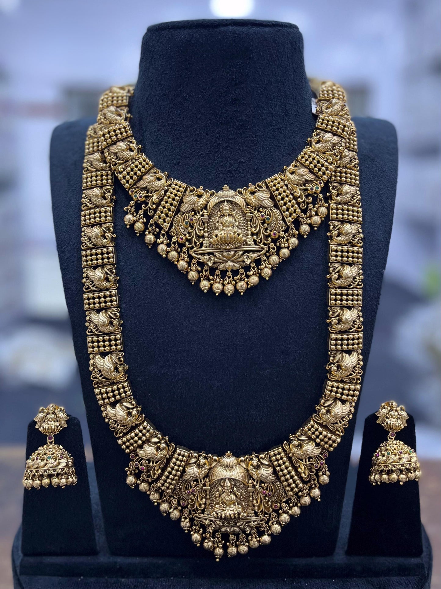 Nakshi Work with Kempu Stones Bridal Combo Set