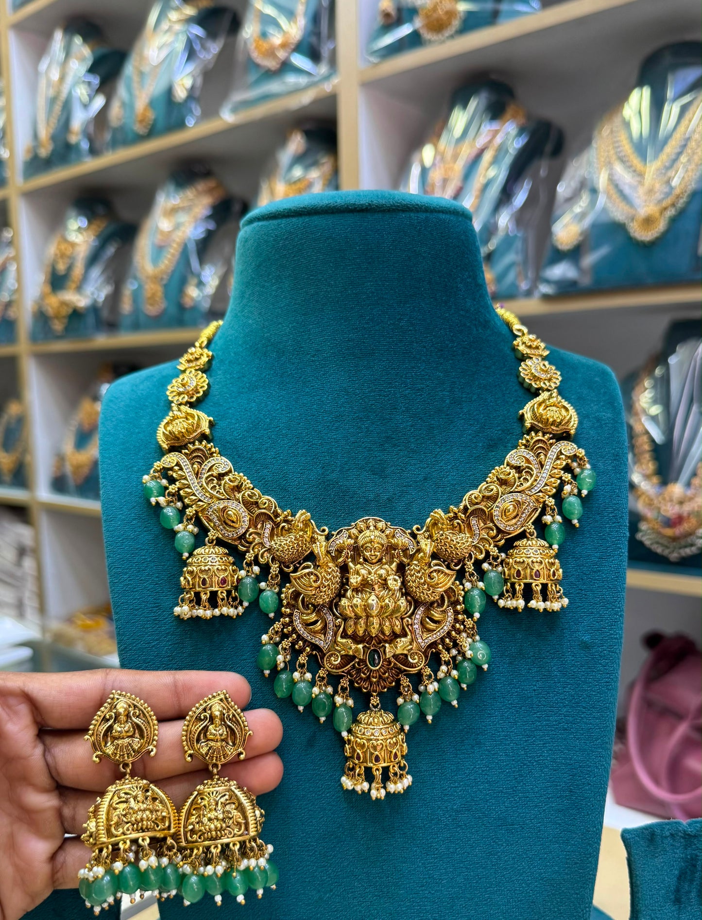 Nakshi Work with AD Stones Bridal Necklace