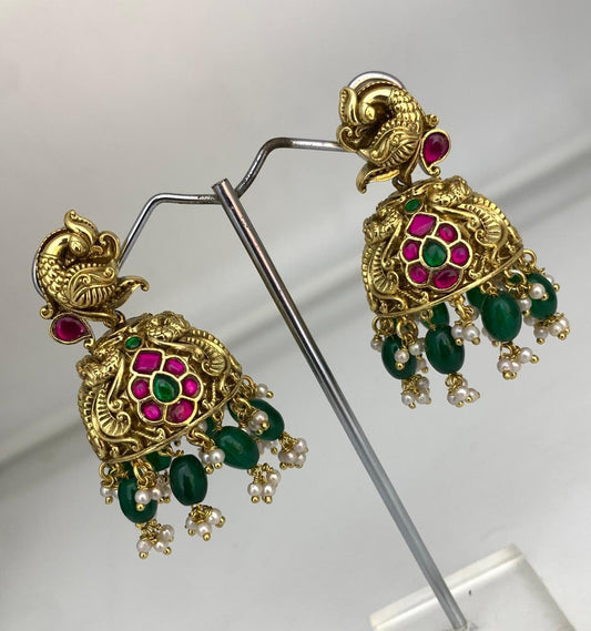 Nakshi Work with Kundan Stones Earrings