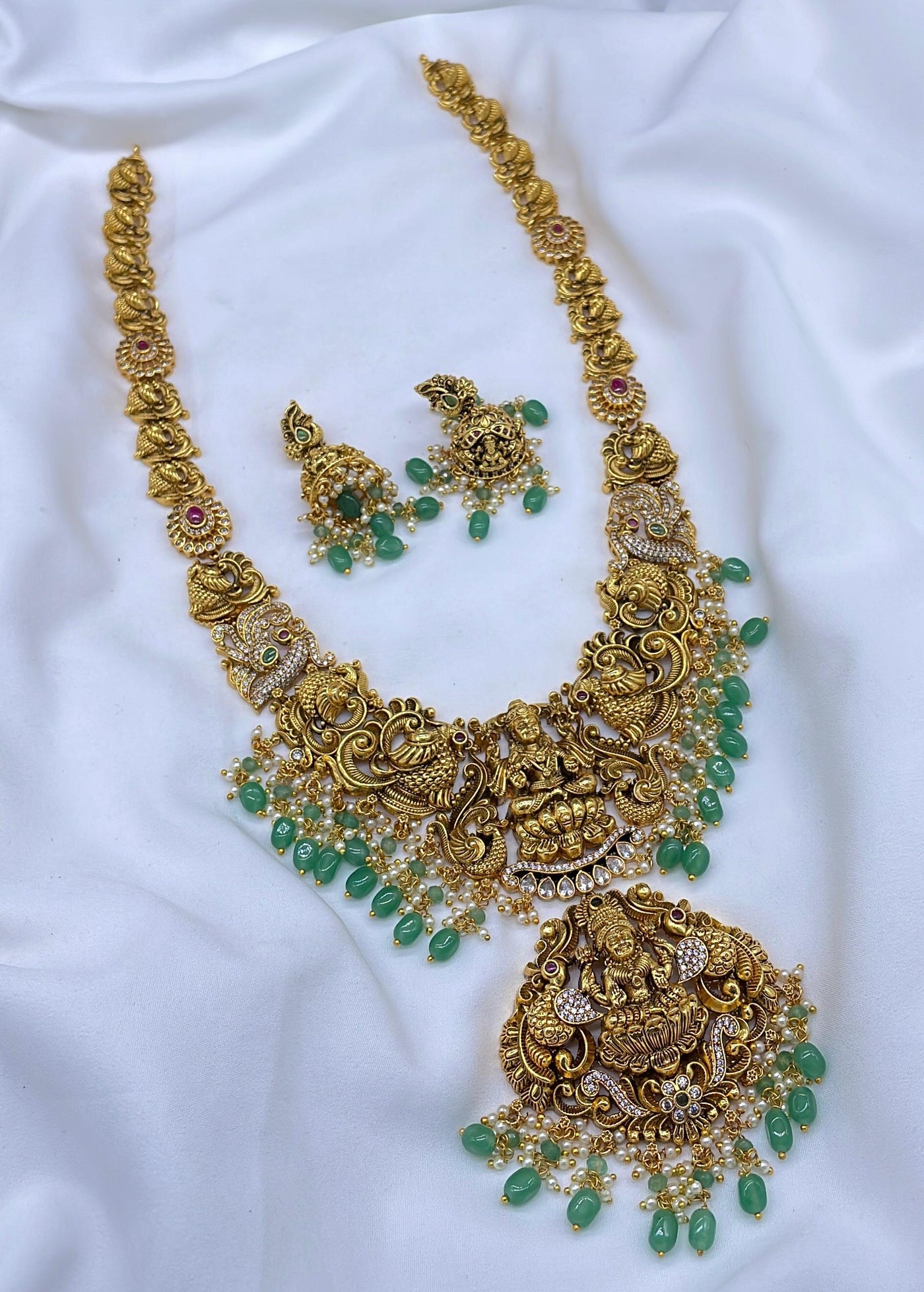 Nakshi work with AD and Kempu Stones Bridal Haram