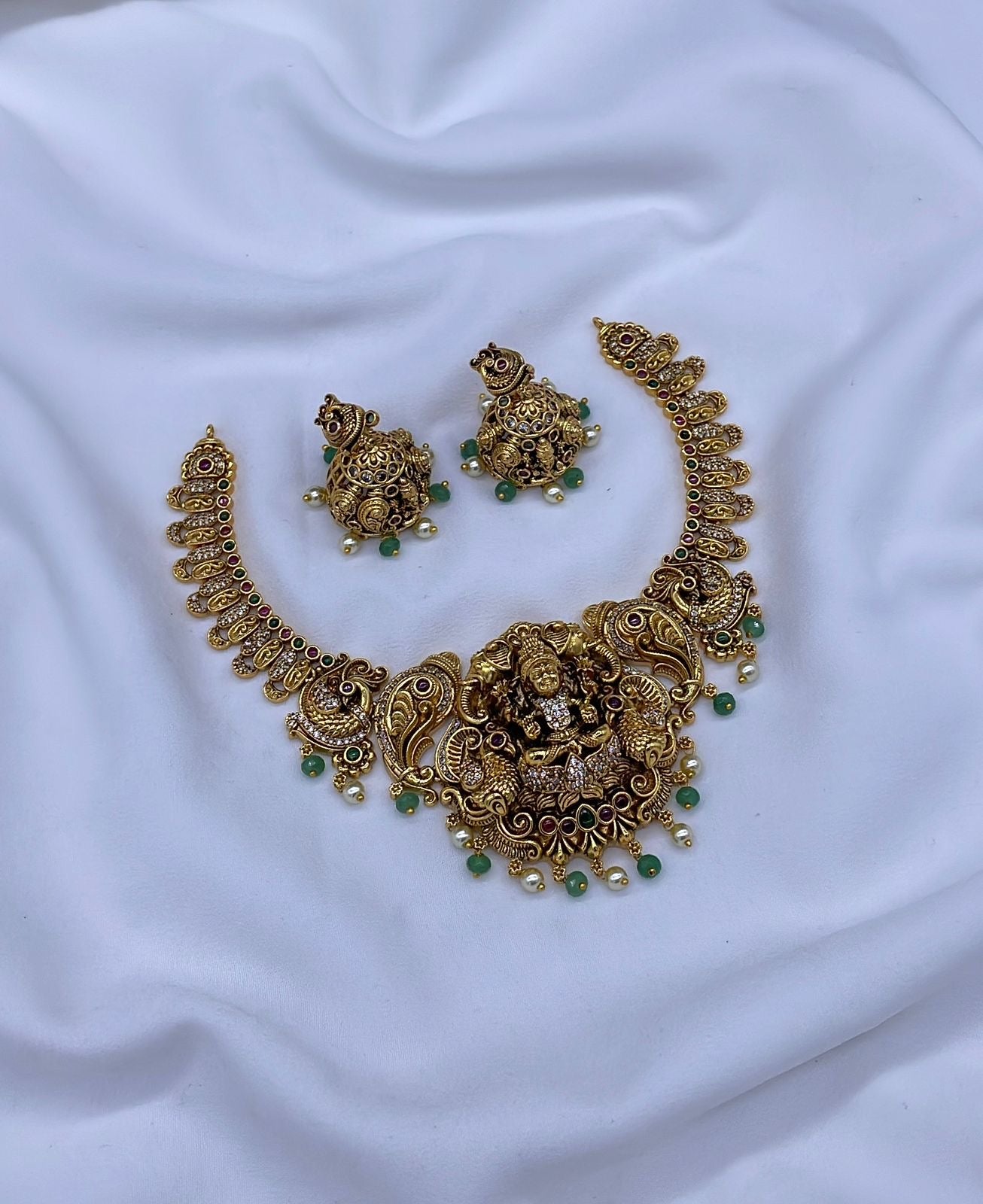Nakshi work with AD and Kempu Stones Necklace