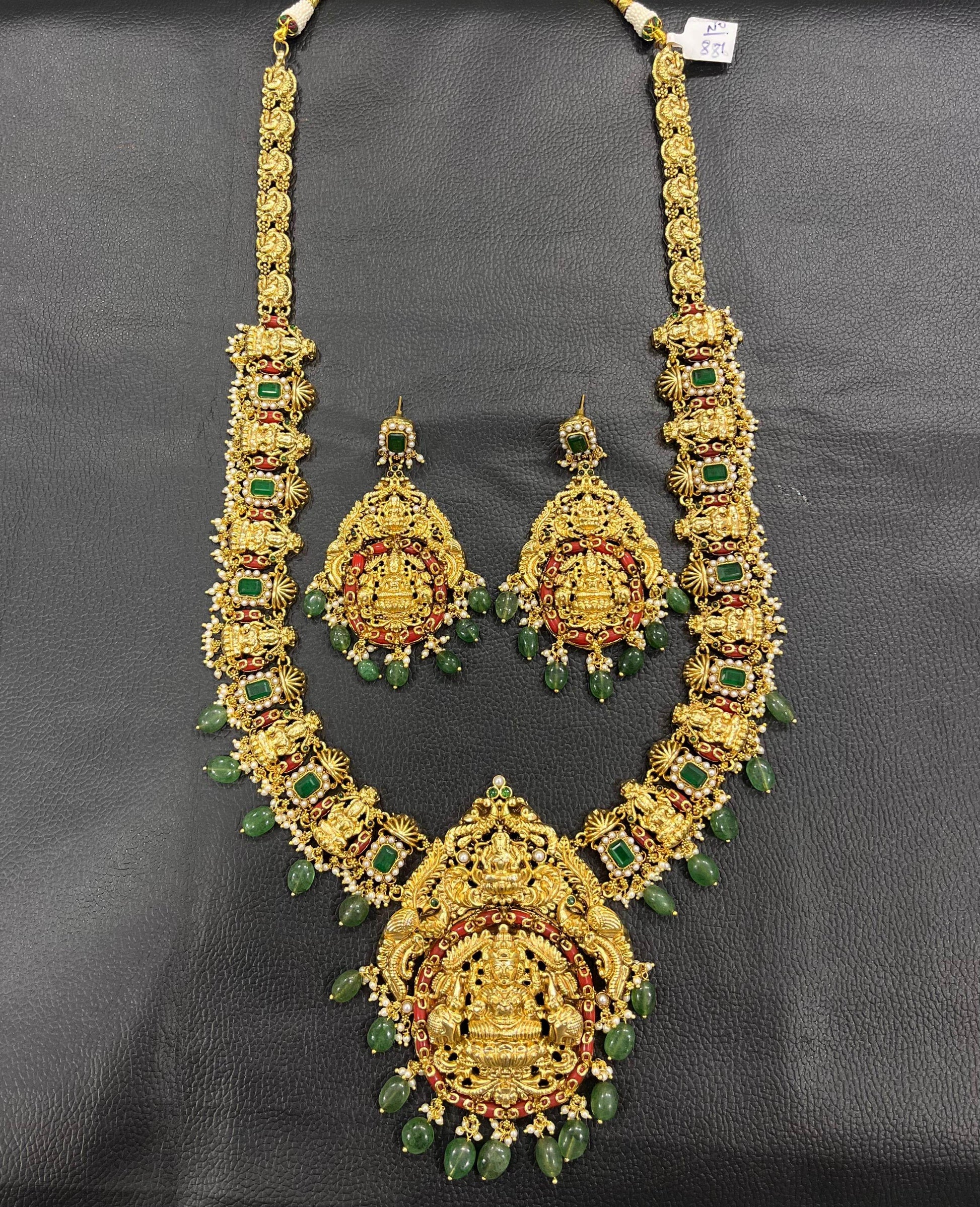 Nakshi Work with AD Stones & Coral Beads Bridal Haram - Nakshatra Jewels