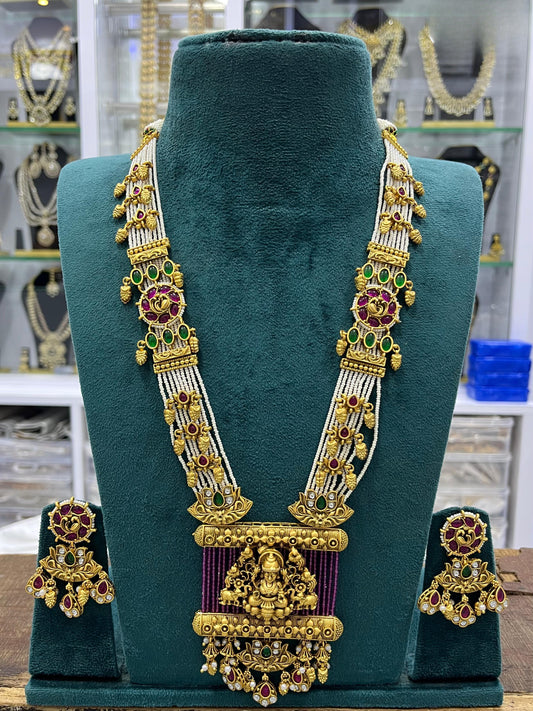 Nagasi work with Kempu Stones Pendent Beads Haram