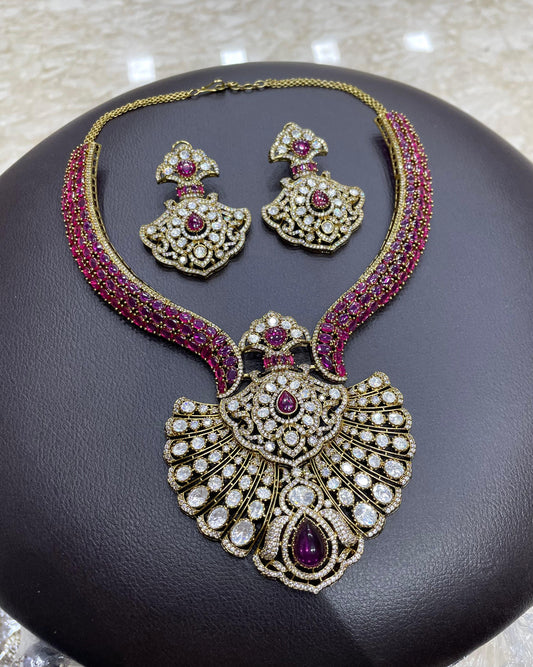 Victorian Polish AD and Mossianite Stones Bridal Necklace